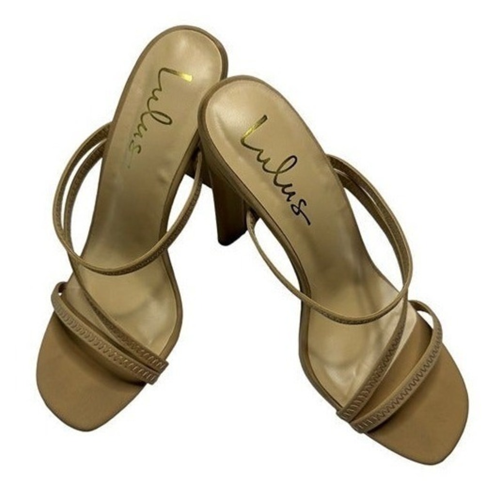 Lulus Ferrara Nude Tan Multi Strap Square Toe Block Heel Sandals Mules 7.5